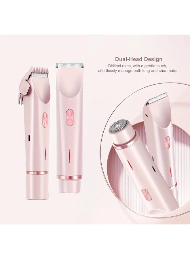 ATRJSZ Womens Shaver Dual-Head Bikini Trimmer for Women 2-in-1 Women's Body Shaver USB Charge Waterproof Painless Electric Razors for Silk Skin (Pink) - Image 2